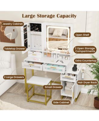 Makeup Vanity Desk Dressing Table and Stool Set with Lighted Mirror