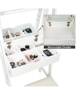 Vanity Desk Set with Flip Top Mirror, Hidden Storage Compartments and Cushioned Stool