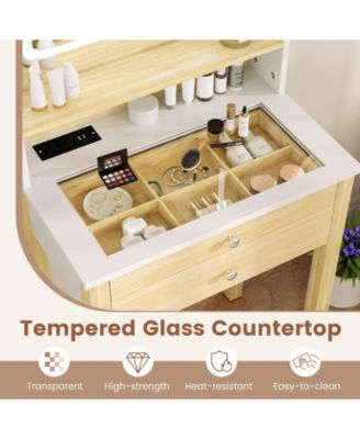 2Pc Adjustable LED Lighted Mirror and Power Outlets Small Vanity Desk Set