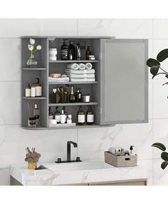 Wall-Mounted Bathroom Mirror Cabinet with Storage Shelves