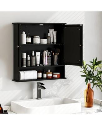Double Door Wall-Mounted Bathroom Mirror Cabinet with Storage Shelf