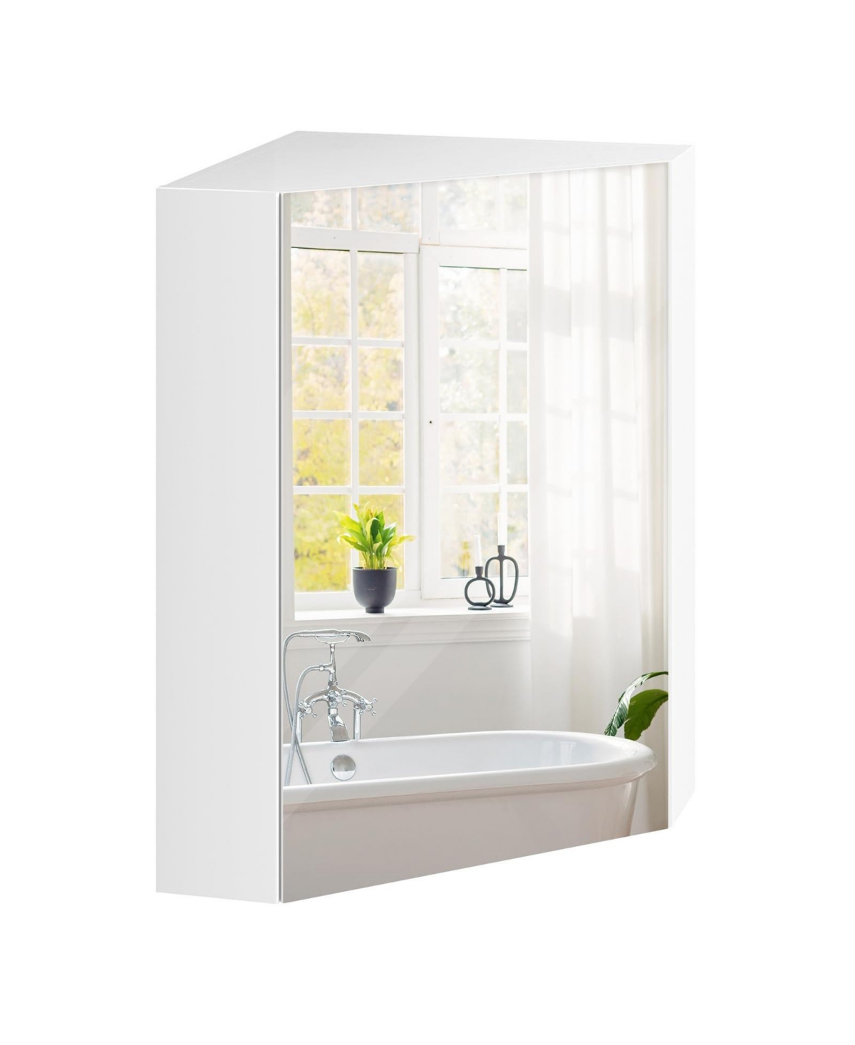 Corner Medicine Cabinet with Mirror with Open Mirror Door and Adjustable Shelf - White