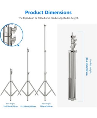 79"/2m Stainless Steel Light Stand, Spring Cushioned Heavy Duty Photography Tripod Stand with 1/4” to 3/8” Universal Screw Adapter for Strobe, LED Video Light, Ring Light, Monolight, Softbox