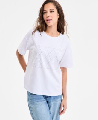 Women's Studded Crewneck Short-Sleeve T-Shirt, Exclusively at Macy's  