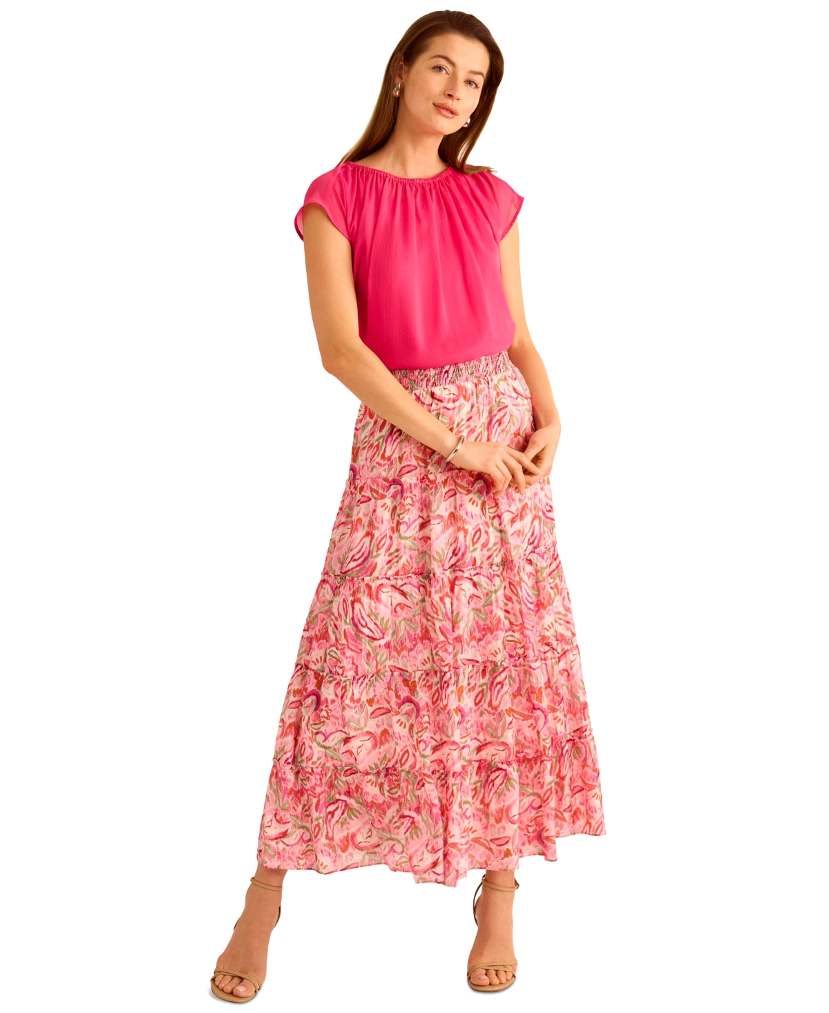 Women's Tiered Smocked-Waist Maxi Skirt - Flamingo Pink