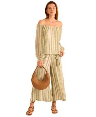 Women's Stripe Off-the-Shoulder Tied-Hem Top