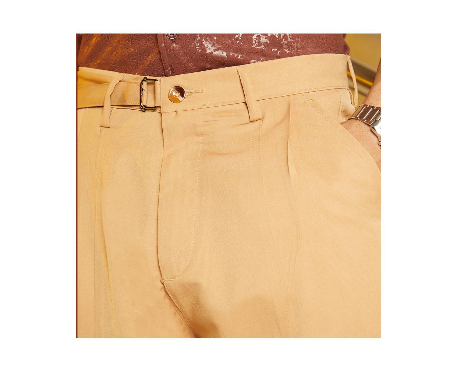 Men's Khaki Beige Panelled Gurkha Trousers