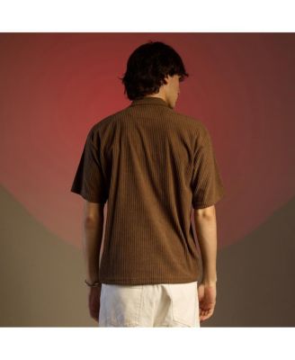 Men's Chocolate Brown Ribbed Oversized Polo T-Shirt