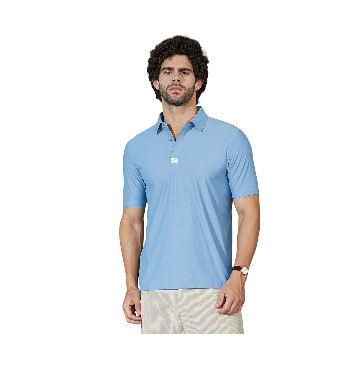 Men's Powder Blue Seamless Waffle Polo T-Shirt - Blue