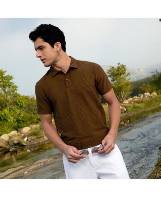 Men's Mocha Brown Flatten-Ruched Polo T-Shirt