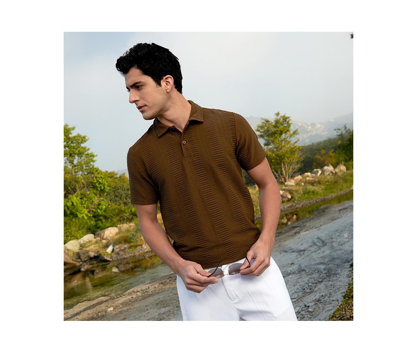 Мужская футболка Cahoot Campus Sutra Mocha Brown Flatten-Ruched Polo, цвет: Коричневый — фото 2