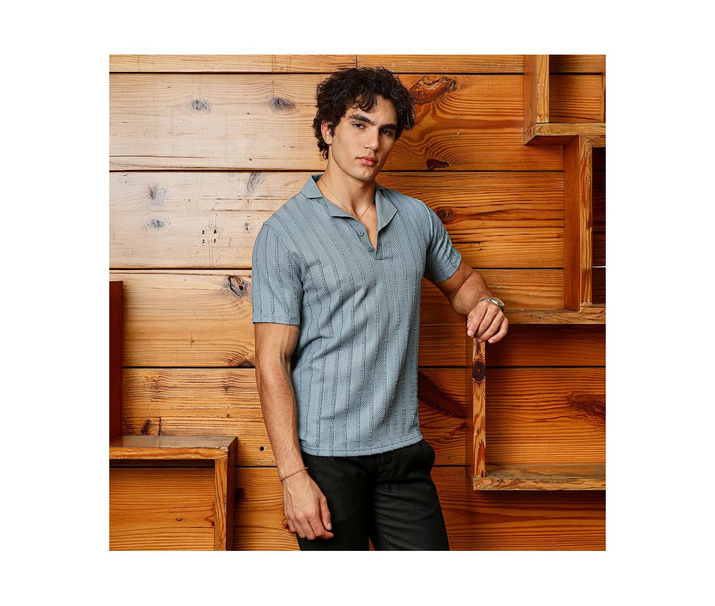 Мужская футболка Cahoot Campus Sutra Icy Blue Wicker-Tactitle Polo, цвет: Синий — фото 4
