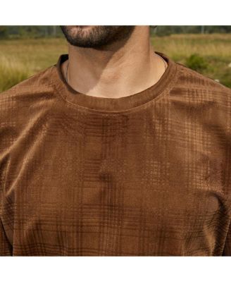 Men's Chocolate Brown Tartan-Plaid Oversized T-Shirt