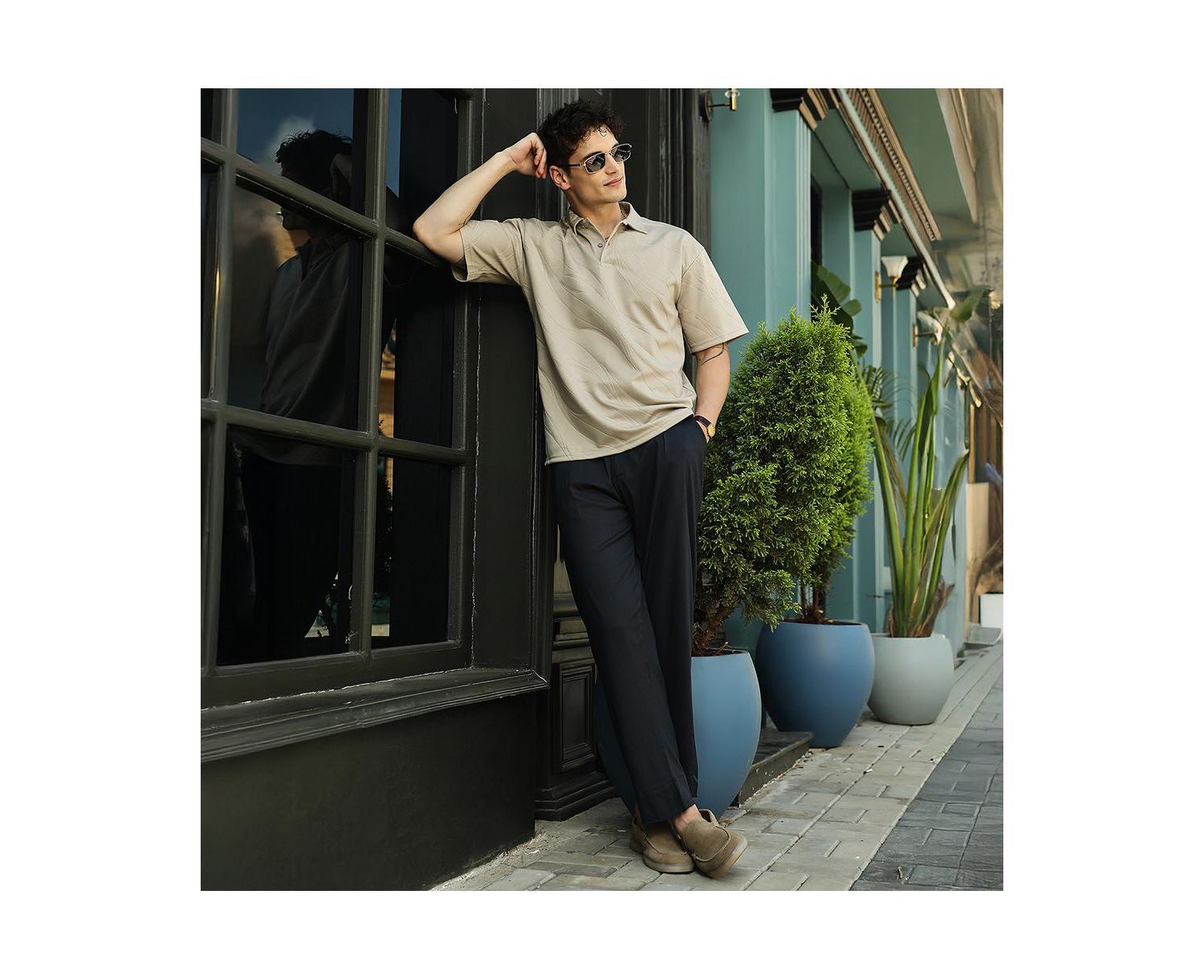Men's Sand Beige Scratch-Tactile Polo T-Shirt