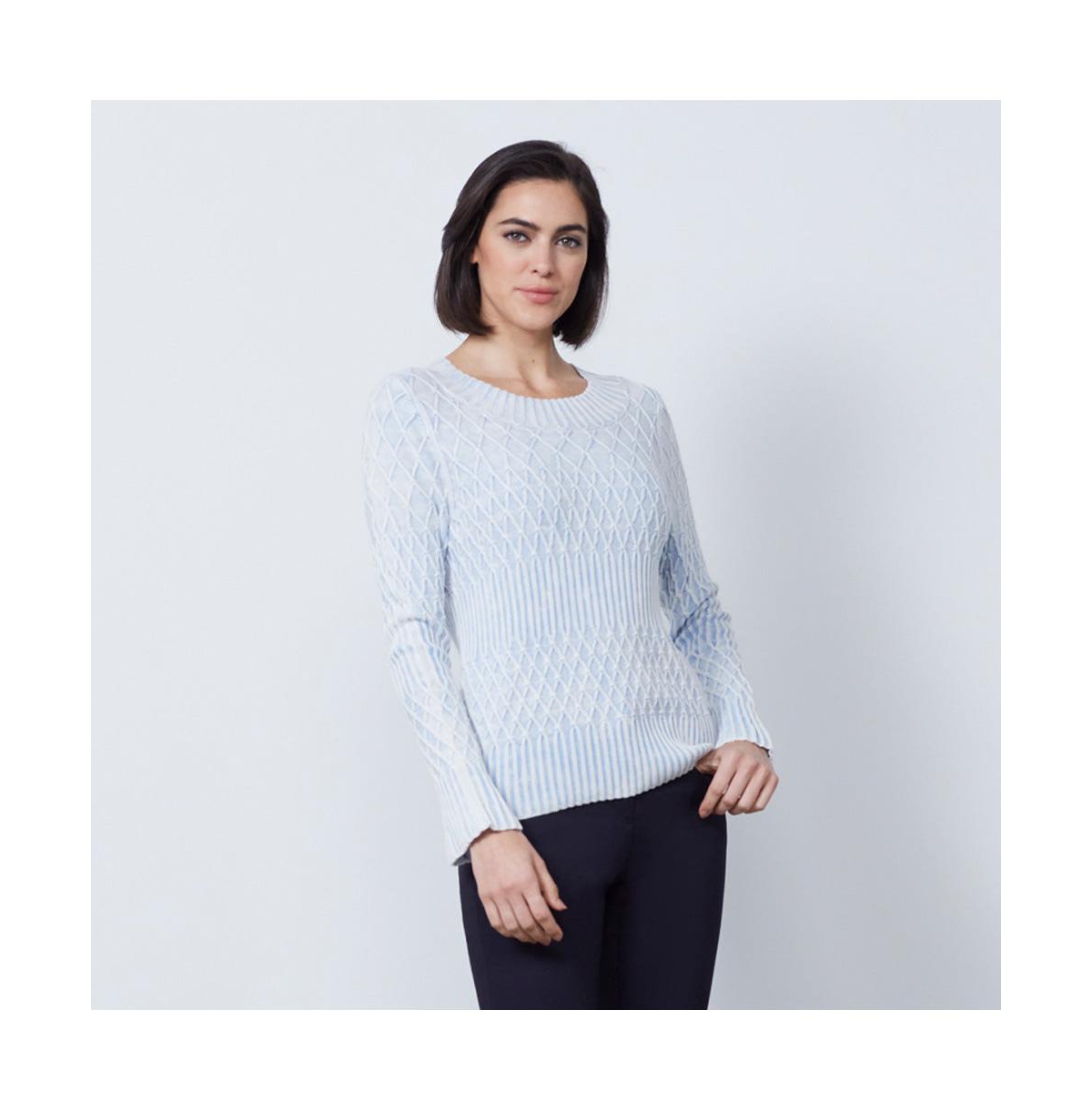 Women's Diamond Cable Sweater Windward - English blue heathered