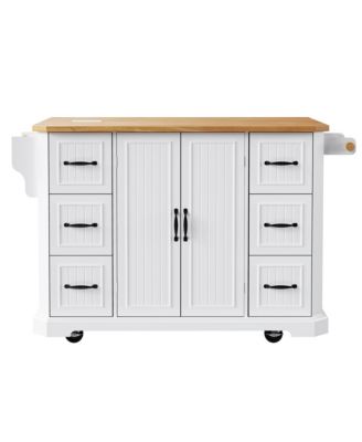 Rolling Kitchen Island Cart - Drop Leaf, Power, Storage