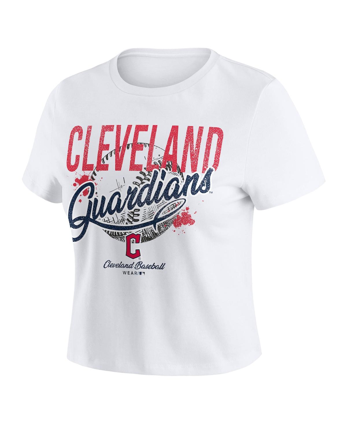 Wear By Erin Andrews Women'sâ White Cleveland Guardians Distressed Cropped Baby T-shirt