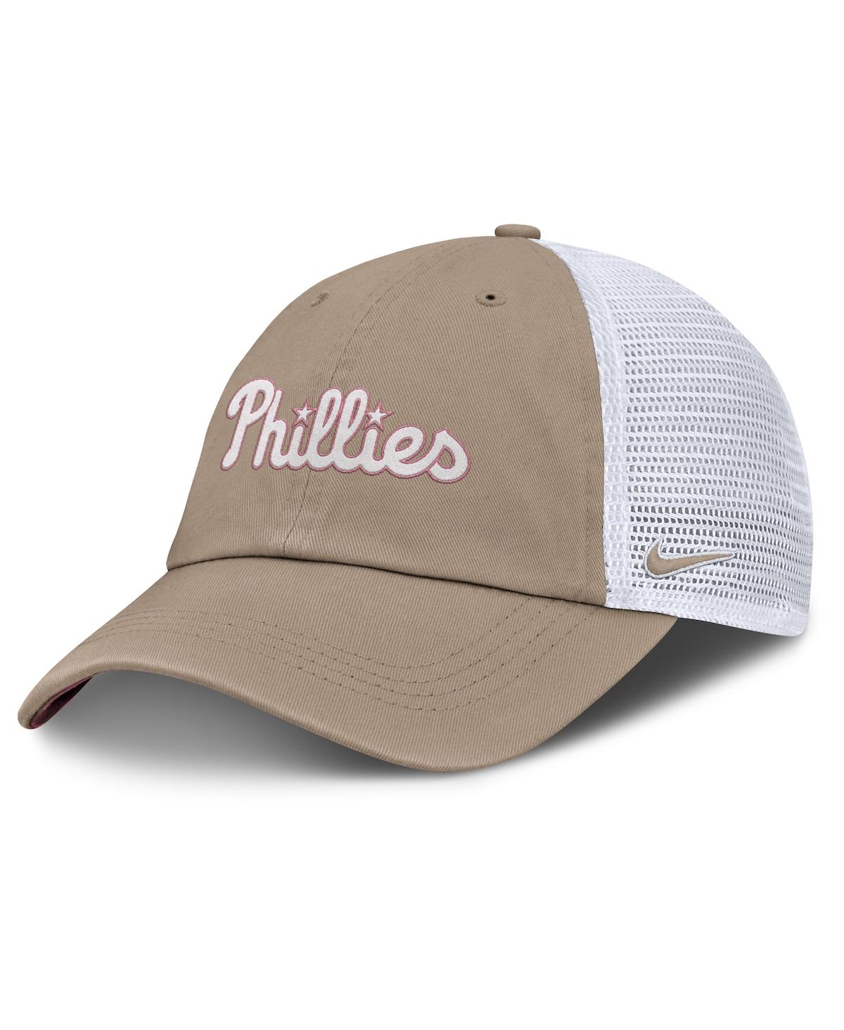 NIKE MEN'S AND WOMEN'S KHAKI/WHITE PHILADELPHIA PHILLIES CLUB TRUCKER ADJUSTABLE HAT 