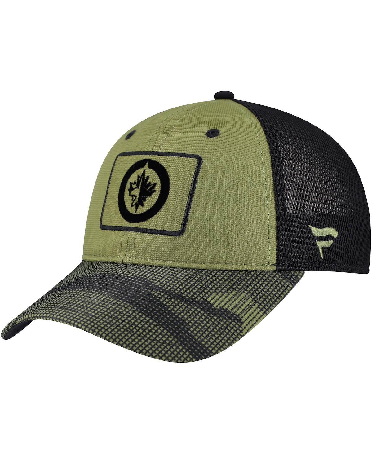 Fanatics Men's Olive Winnipeg Jets Military Appreciation Trucker Adjustable Hat