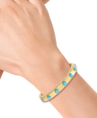 EFFY&reg; Turquoise & Diamond (1-1/4 ct. t.w.) Bangle Bracelet in 14k Gold-Plated Silver