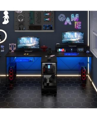 2-Person Reversible Computer Desk Long Office Desk with LED Lights