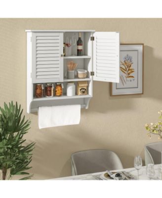 2-Doors Bathroom Wall-Mounted Medicine Cabinet with Towel Bar