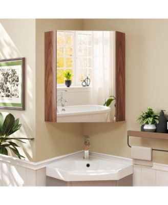 1Pc Engineered Wood Corner Wall-Mounted Mirror Door & Adjustable Shelf Medicine Cabinet