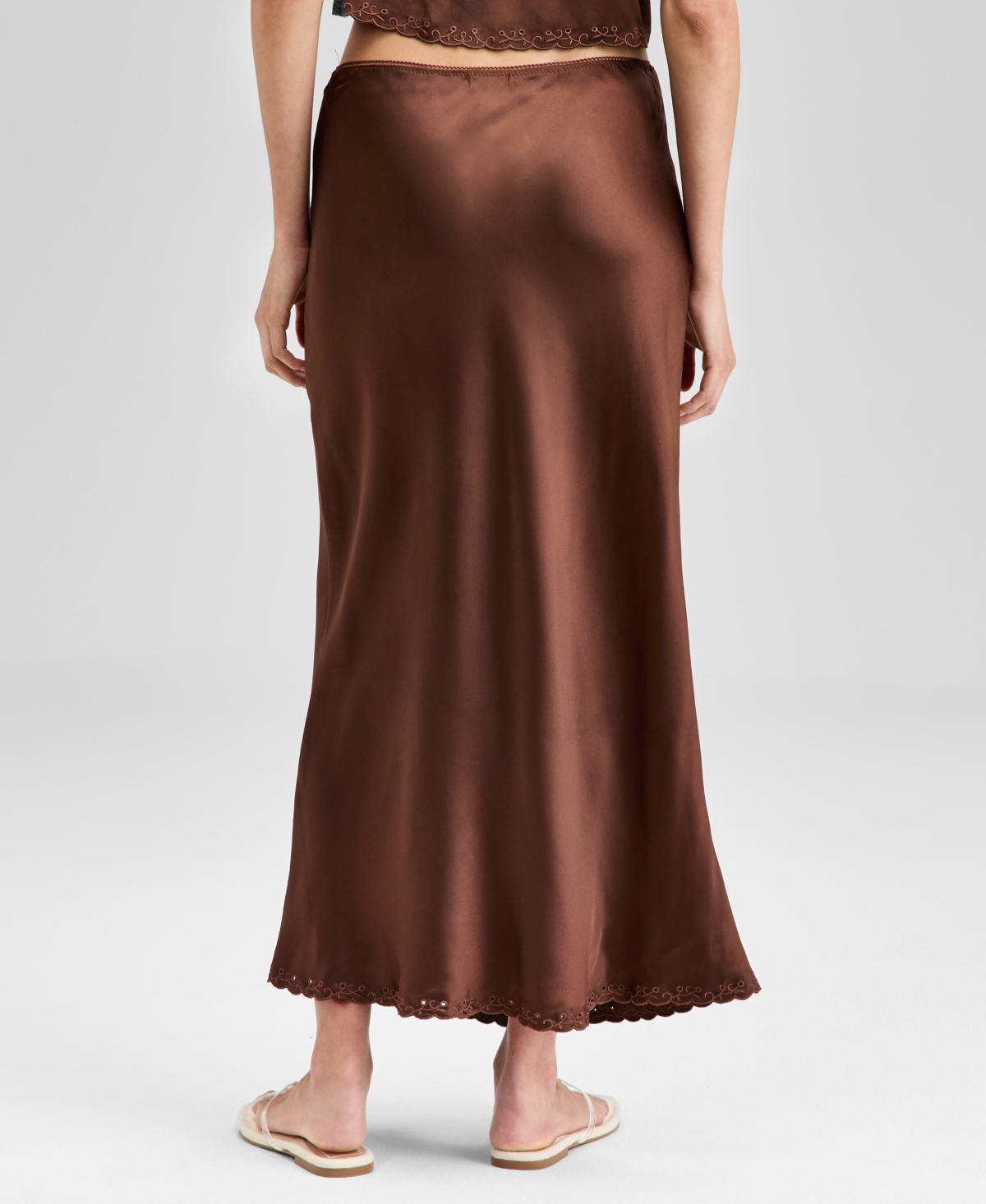 And Now This Women's Embroidered Hem Pull-on Midi Skirt, Exclusively At Macy's In Brown