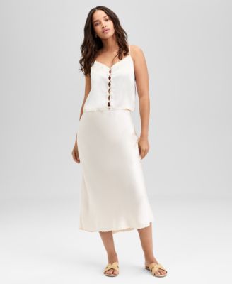 And Now This Now This Womens Satin Scalloped Edge Tank Satin Scalloped Edge Slip Skirt Exclusively At Macys In Brown