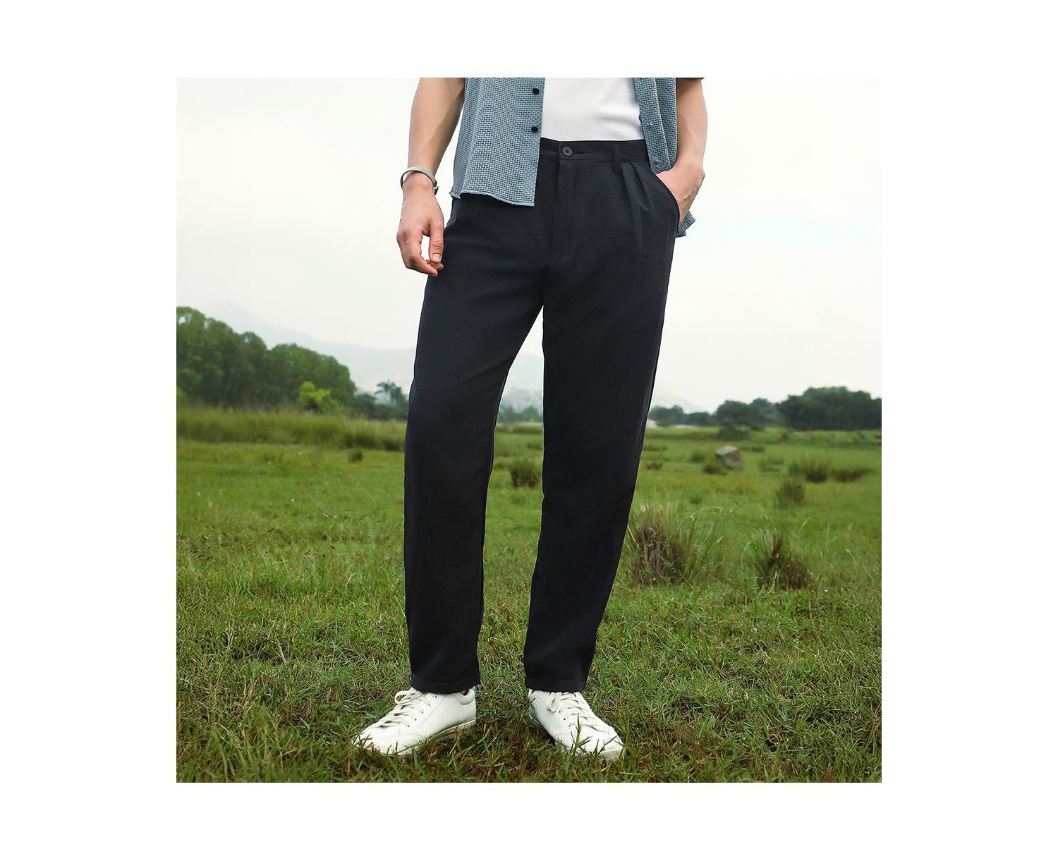 Men's Onyx Black Velvique Tailored Trousers