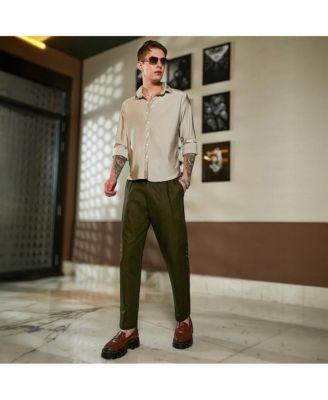 Men's Juniper Green Striped Tailored Trousers