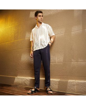 Men's Navy Blue Micro-Waffle Chino Trousers