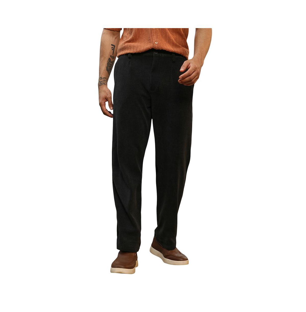 Men's Onyx Black Corduroy Pleated Trousers - Black