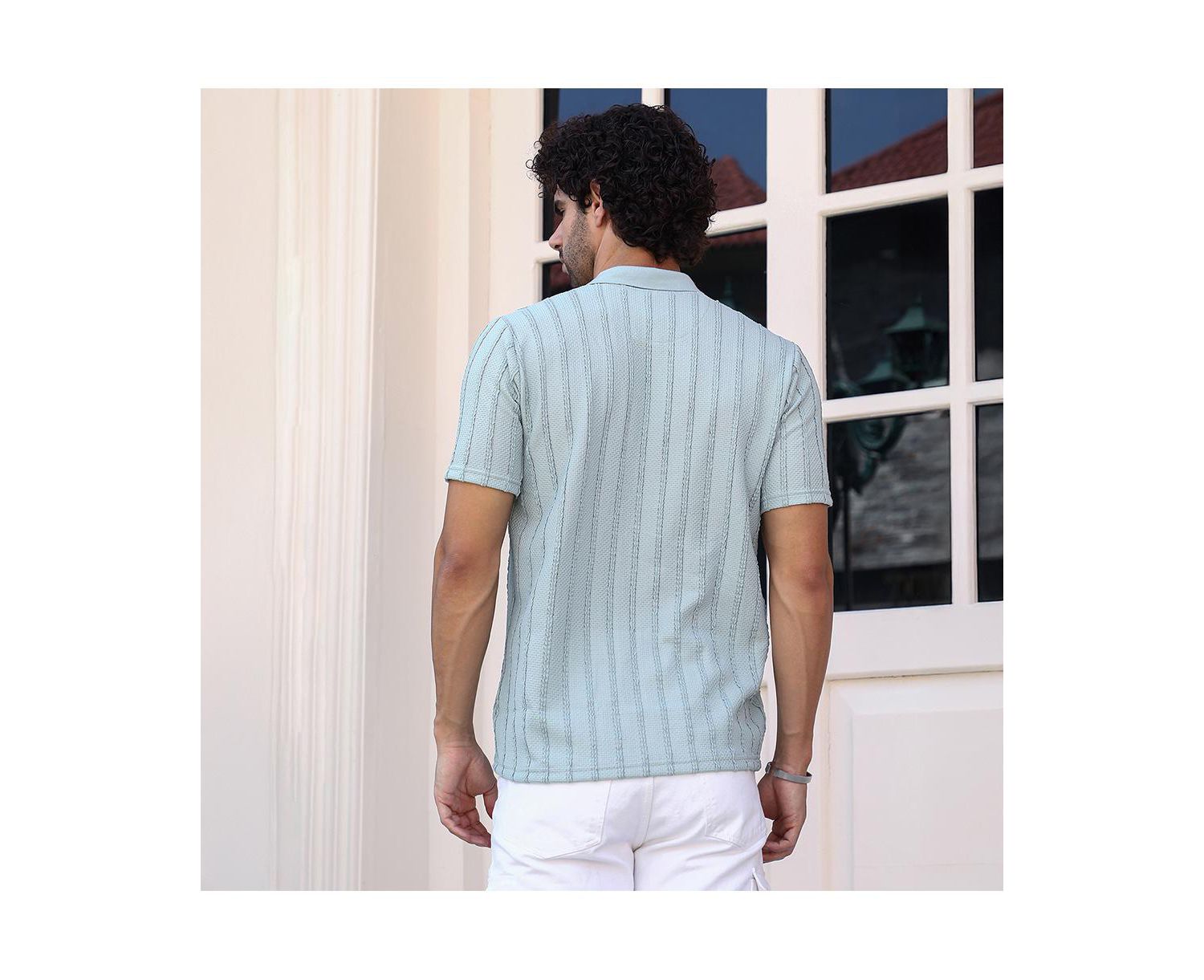 Men's Mint Green Wicker-Tactile Polo T-Shirt