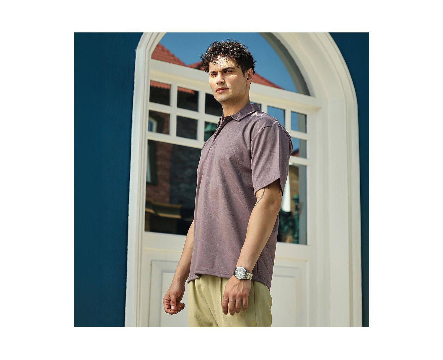 Men's Pastel Purple Scratch-Tactile Polo T-Shirt