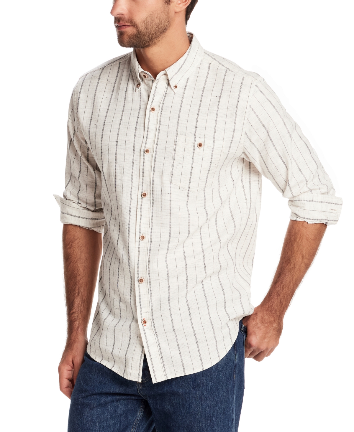 Weatherproof Vintage Men's Long Sleeve Striped Textured Button-down Shirt In Multi