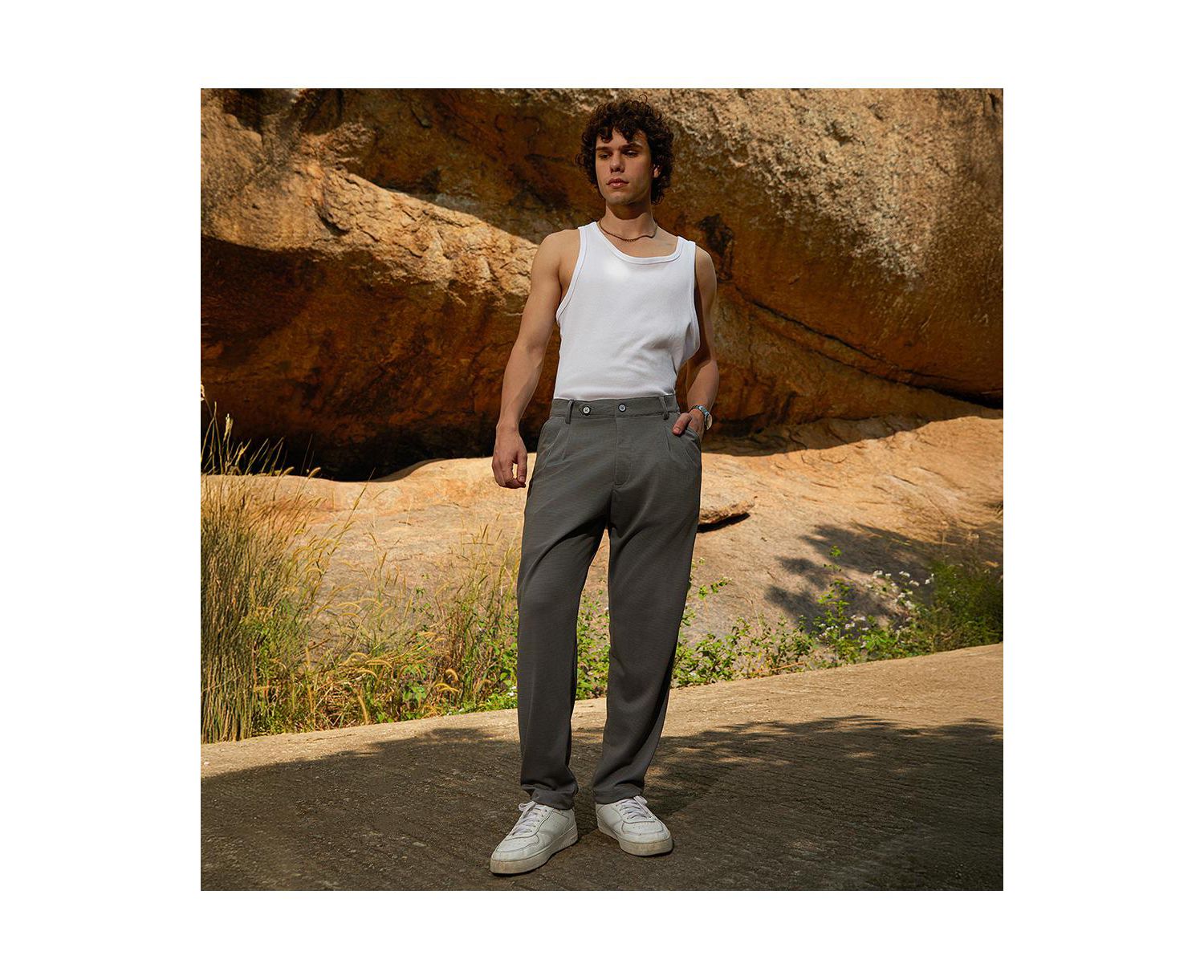 Men's Ash Grey Micro-Check Chino Trousers