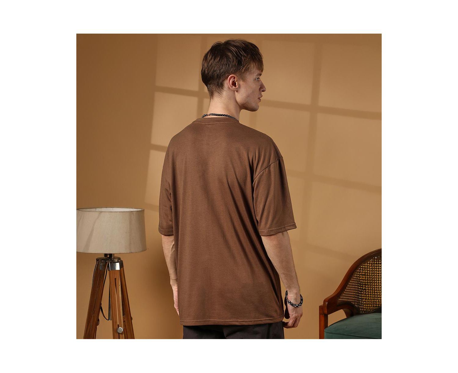 Men's Chocolate Brown Solid Oversized T-Shirt