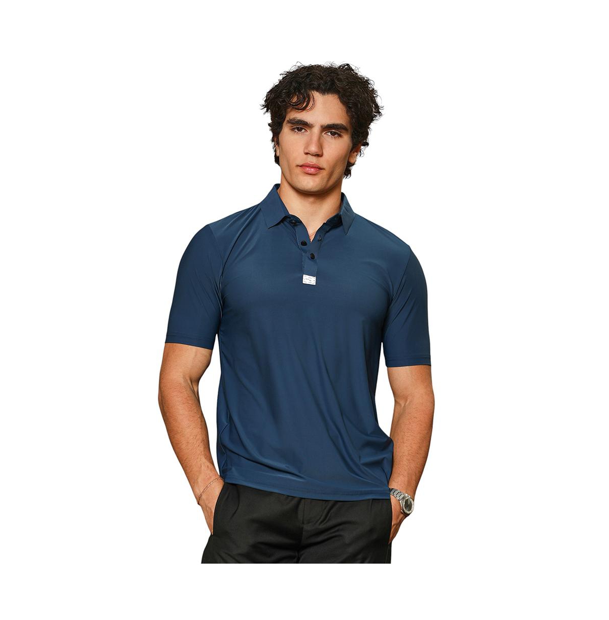 Men's Navy Blue Seamless Solid Polo T-Shirt - Blue
