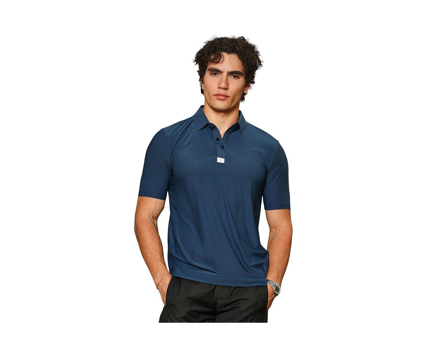 Men's Navy Blue Seamless Solid Polo T-Shirt