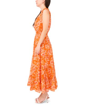 Petite Ruffle-Neck Smocked-Waist Maxi Dress