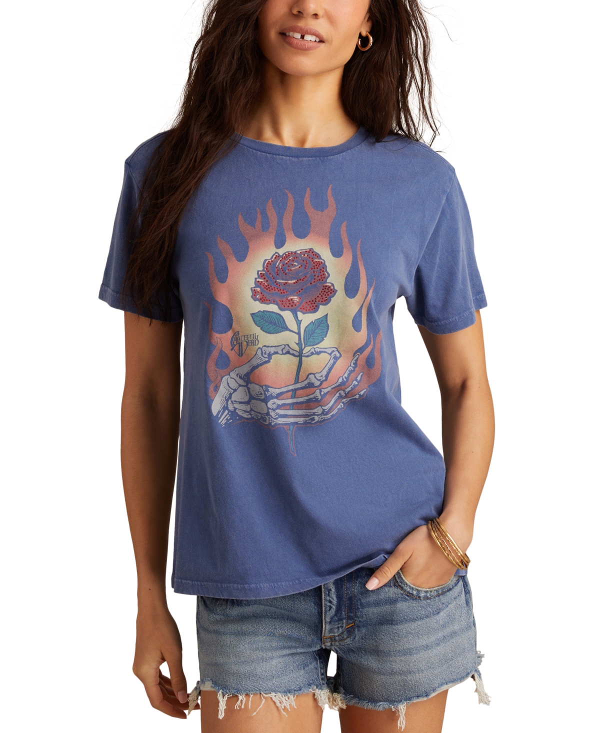 Women's Grateful Dead Rose Boyfriend Crewneck T-Shirt - True Navy
