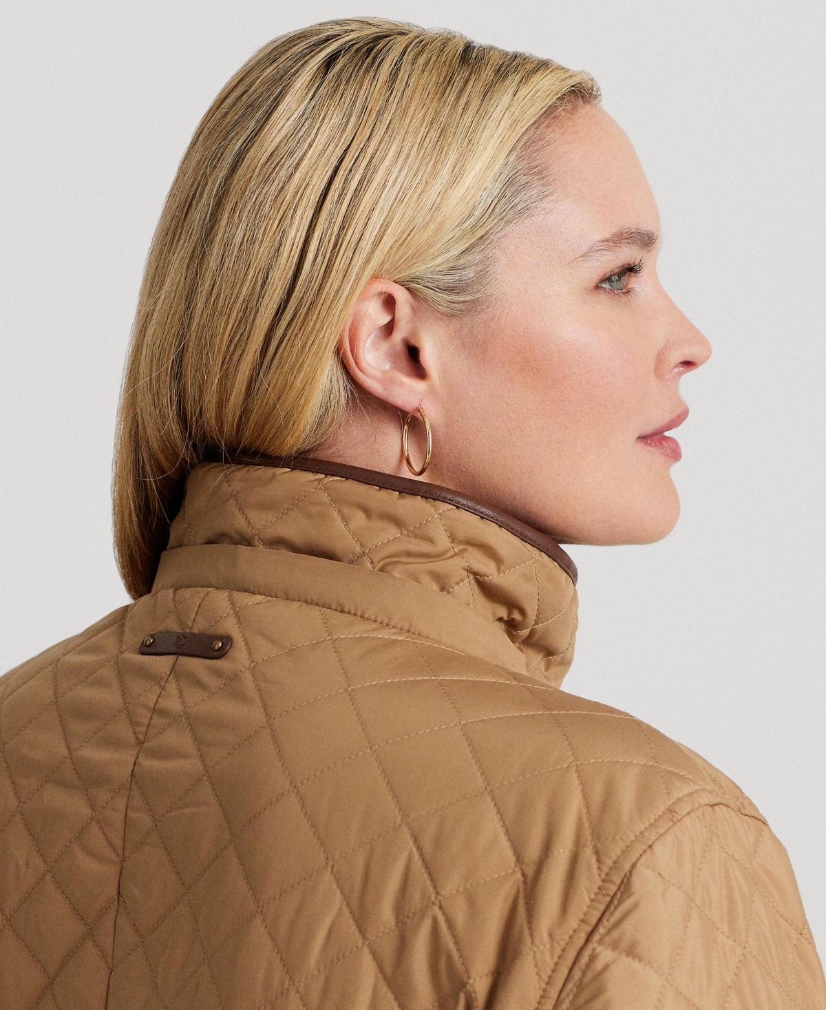 Ralph Lauren Plus Size Hooded Quilted Faux-suede-trim Coat In Brown