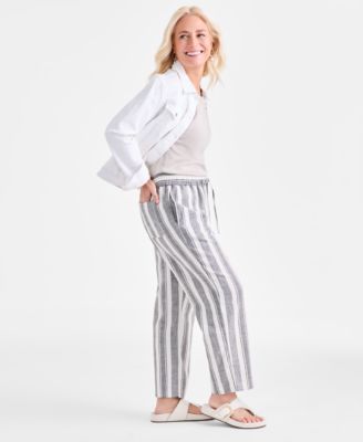 Women's Cotton Mid-Rise Pull-On Wide-Leg Pants, Exclusively at Macy's 