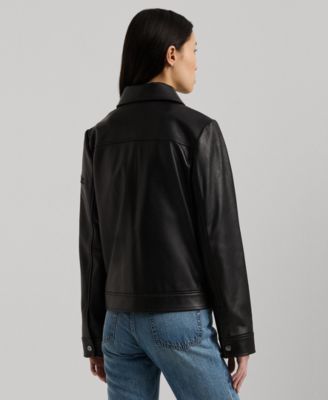Women's Buttoned Leather Jacket