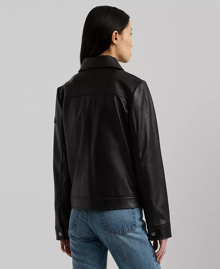 Women's Buttoned Leather Jacket - thumbnail 5