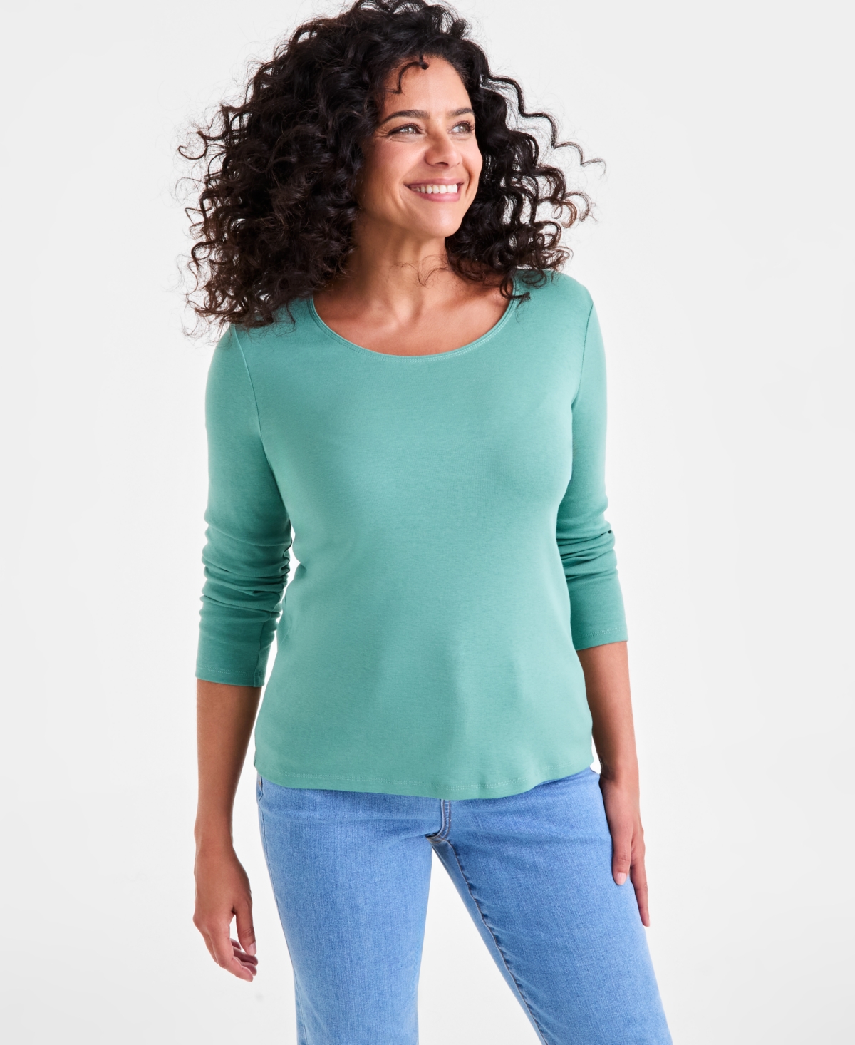 Style & Co Plus Size Scoop-neck Long-sleeve Top, Exclusively For Macy's In Green