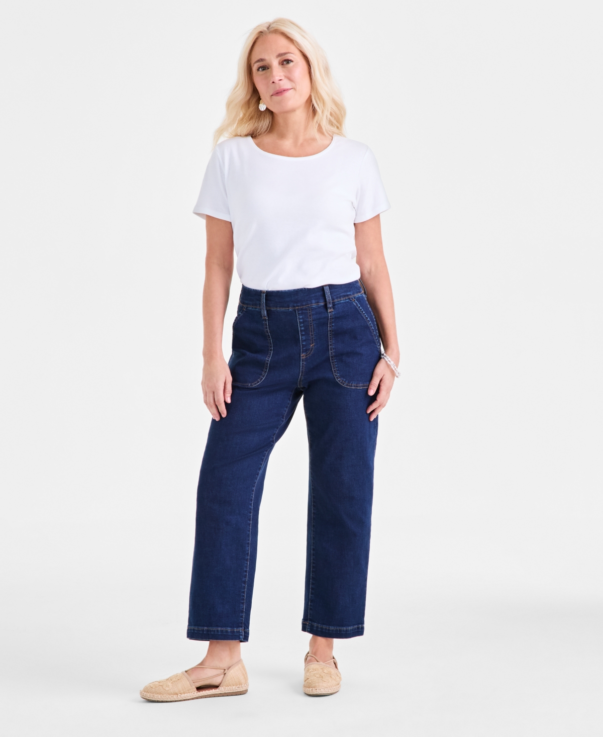 Petite High-Rise Straight Utility Jeans, Macy's Exclusive - Dark Wash