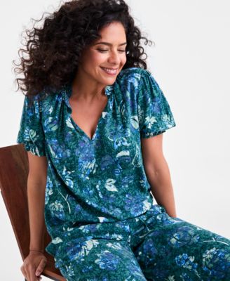 Women's Printed Split-Neck Blouse, Exclusively at Macy's