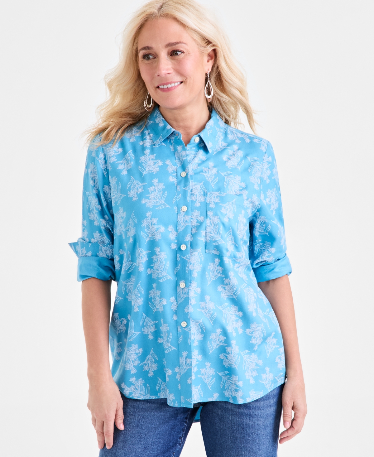 Style & Co Women's Printed Button-down Perfect Shirt, Exclusively At Macy's